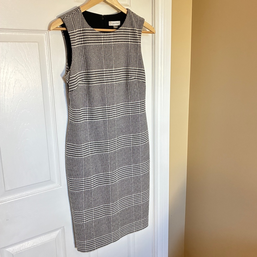 Calvin Klein Houndstooth Sheath Dress Black White Size 6